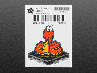 Image of an orange and yellow cartoon python on a black driver chip. 