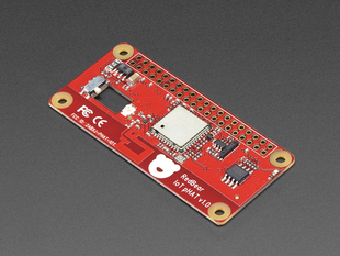 Angled shot of a Red Bear IoT pHAT for Raspberry Pi - WiFi + BTLE - unassembled.
