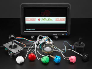 Front view of shot a Adafruit Arcade Bonnet for Raspberry Pi with JST Connectors, Mini Kit.