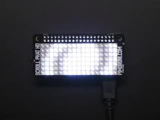 Video of a Pimoroni Scroll pHAT HD – LED Matrix for Raspberry Pi Zero illuminating white swirls. 