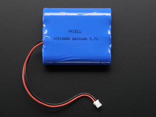 Lithium Ion Battery Pack with three round cells 3.7V 6600mAh with JST PH connector