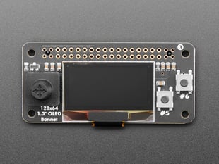 Top down view of a Adafruit 128x64 OLED Bonnet for Raspberry Pi.