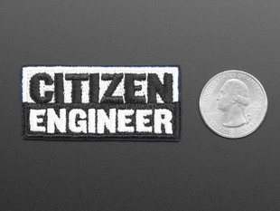 Rectangular embroidered badge with the word CITIZEN in black on a white background above the word ENGINEER in white on a black background. 