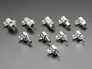 Array of 10 metal hot air wand tips, with various sizes and shapes