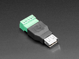 angled shot of USB-A Female Socket to 5-pin Terminal Block