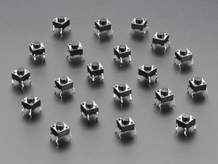 angled shot of 20 6mm mini tactile button switches.