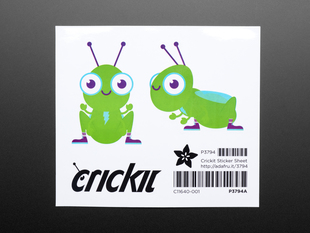 Animated green and purple Cricket sticker displaying the front profile and the side profile of the Cricket. 