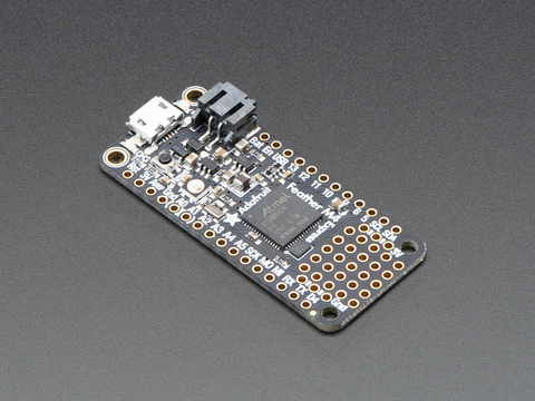 Angled shot of a Adafruit Feather M4 Express. 