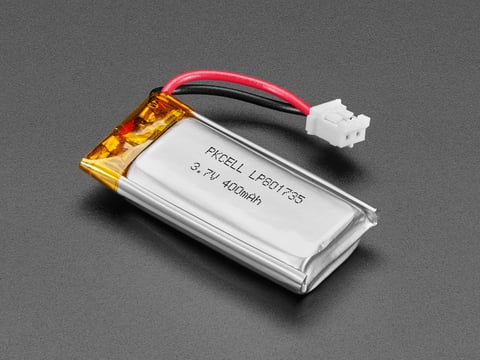 Slim Lithium Ion Polymer Battery 3.7v 400mAh with JST 2-PH connector and short cable