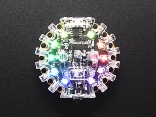 Top down view of a clear acrylic Adafruit Circuit Playground Express or Bluefruit Enclosure.