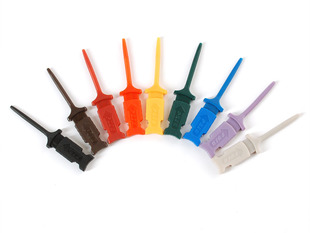 9 IC hooks lined up in various colors.