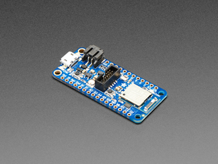 Angled shot of a Adafruit Feather nRF52840 Express. 