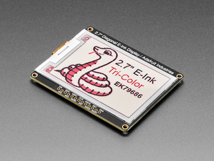 Angled shot of a Adafruit 2.7" Tri-Color eInk / ePaper Display with SRAM - Red Black White.