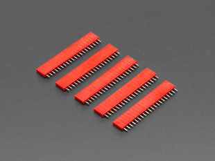 Five pack of 20-pin 0.1 Female Header - Red plastic