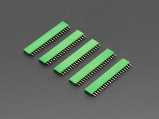 Five pack of 20-pin 0.1 Female Header - Green plastic