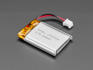 Lithium Ion Polymer Battery 3.7v 420mAh with JST 2-PH connector and short cable