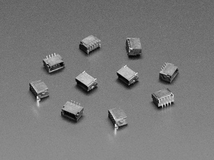 Angled shot of ten 4-pin JST-SH vertical connectors.