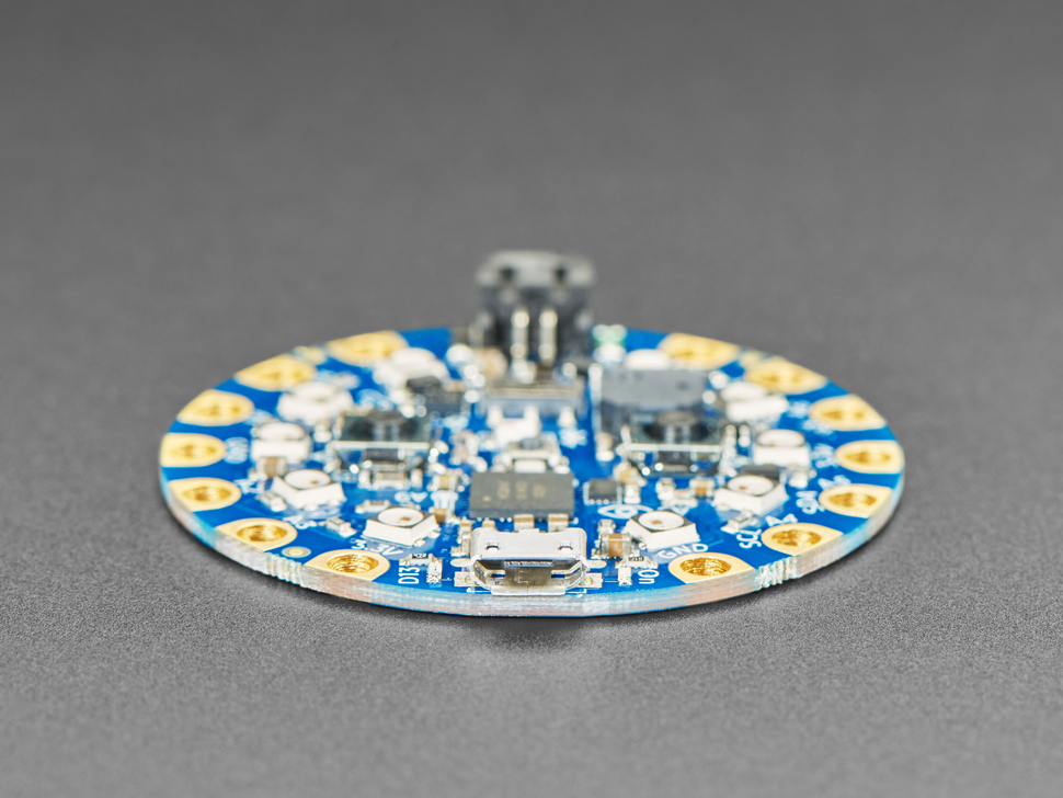 Side detail of microUSB connector on Circuit Playground Bluefruit.
