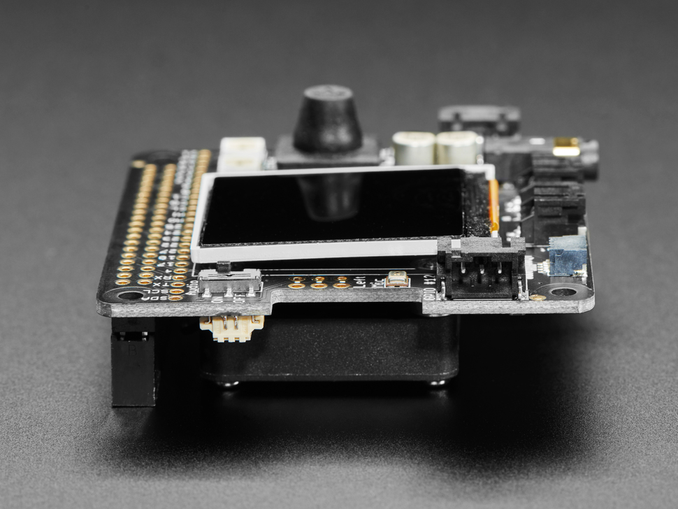 Side view of a Adafruit BrainCraft HAT detailing the JST socket. 
