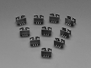 Angled shot of ten JST PH 3-pin Vertical Connector.