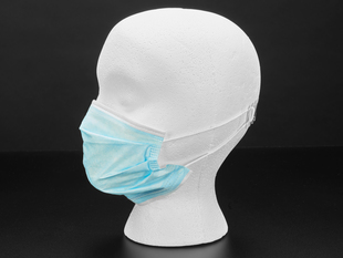 Light Blue disposable surgical style mask shown on a mannequin head