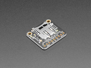 Angled shot of a Adafruit Micro SD SPI or SDIO Card Breakout Board. 