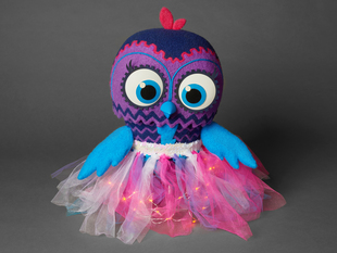Completed DIY Twinkling Tutu Light-Up Kit shown on Owl puppet