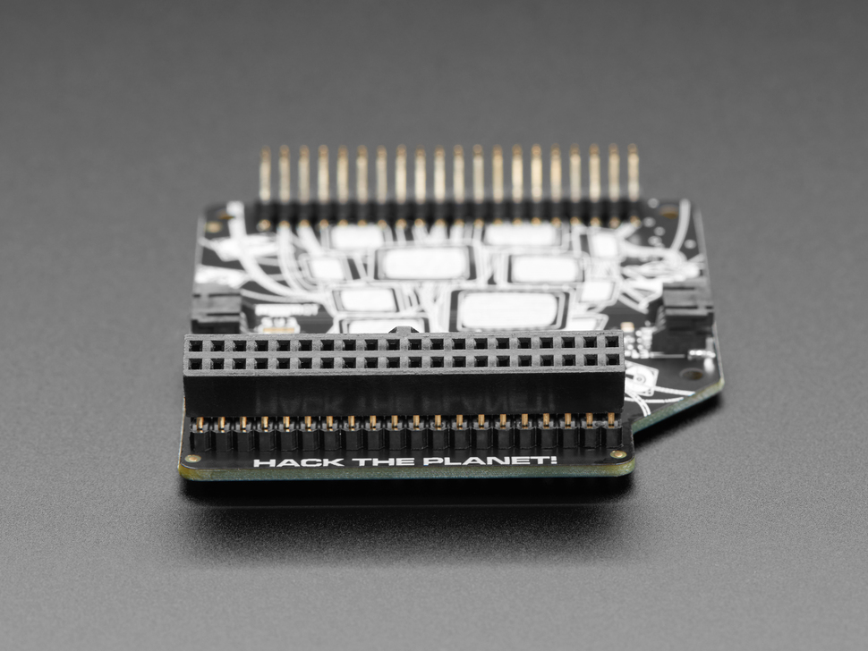 Close-up of right-angle connector of Cyberdeck HAT PCB.