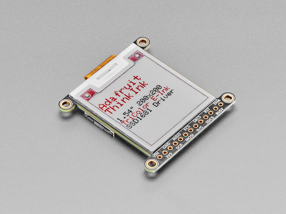 Angled shot of  1.54" electronic ink display breakout.