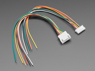 Angled shot of a 2.5mm Pitch 6-pin Cable Matching Pair - JST XH compatible. 