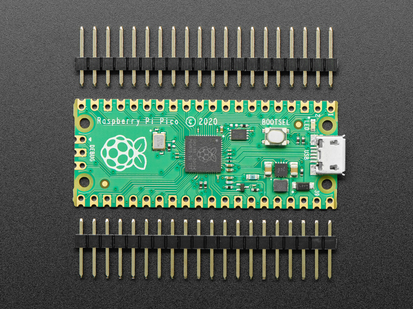 Top view of Raspberry Pi Pico with two 20-pin male headers.