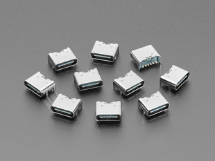 Angled shot of 10 USB-C jack connectors.