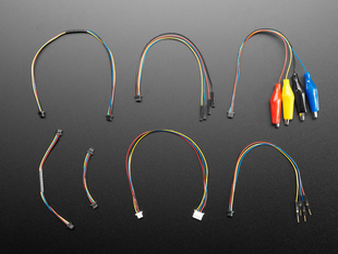 Top view of various JST-SH cables of varying lengths and connectors.