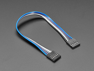 Angled shot of 20cm long 5-pin 2.54mm pitch cable.