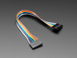 Angled shot of 20cm long 9-pin 2.54mm pitch cable.
