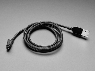 Top shot of  right angle USB C to A woven 1m length black