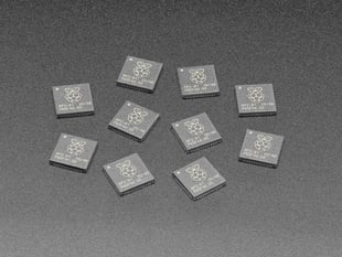 Angled shot of 10 RP2040 microchips.