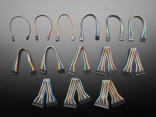 Top view of several different kinds of 2.54mm pitch Molex PicoBlades as jumper wires.