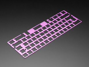 Angled shot of Anodized Purple Aluminum Metal Keyboard Plate.