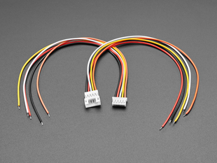 Angled shot of two 2.0mm pitch 5-pin matching cable pairs. The cables are not connected.