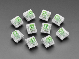Angled shot of ten Jade Kailh Switches.