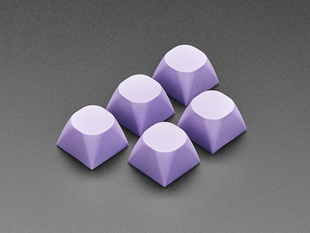 Angled shot of five purple keycaps.