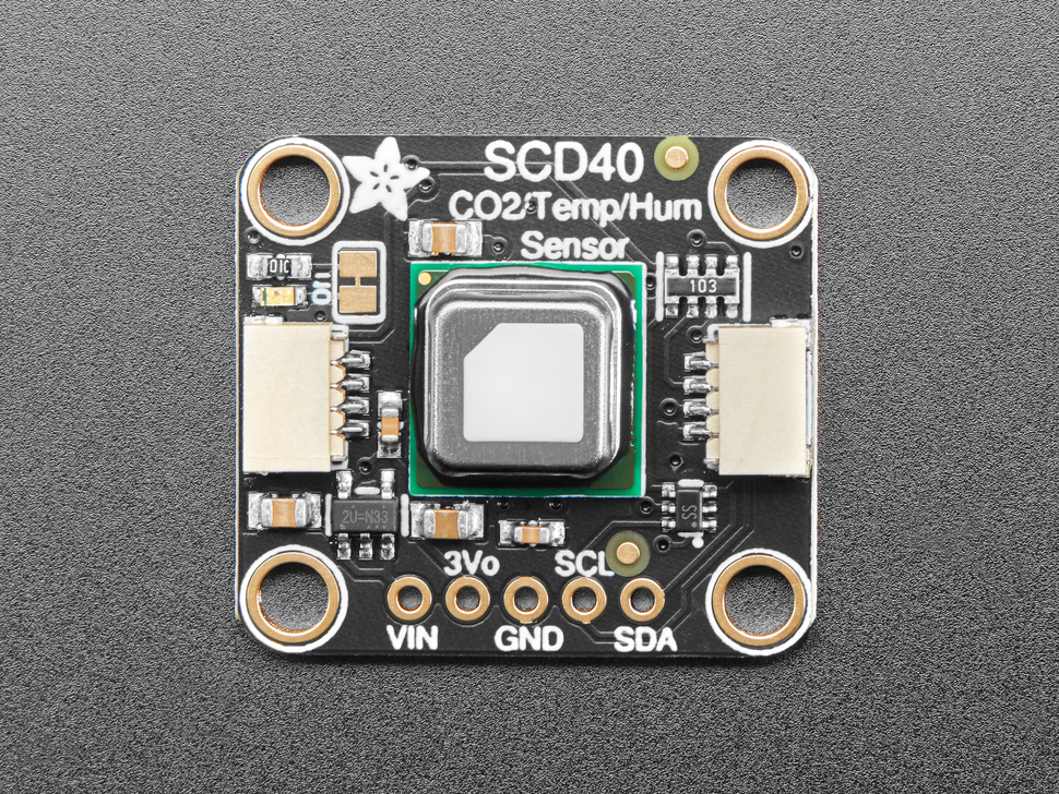 Top view of Adafruit SCD-40 - NDIR CO2 Temperature and Humidity Sensor.