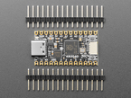 short black microcontroller between two sets of 16-pin headers.