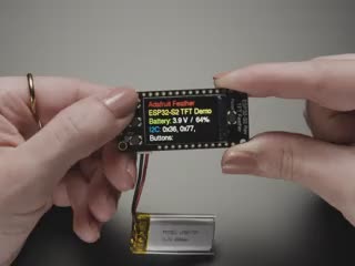 Video of a rectangular microcontroller with a TFT display. A pink manicured finger presses each of the tactile buttons, which are recognized on the TFT display.
