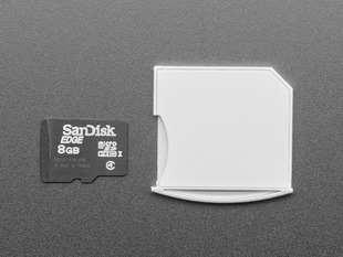 Angled shot of microSD card adapter next to a microSD card.