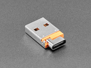 Angled shot of USB-C socket to USB-A socket micro-adapter.