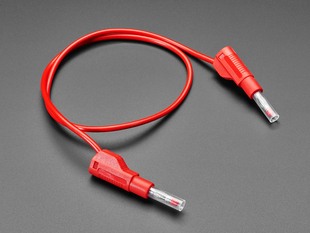 A red 0.5meter long cable with retractable banana plugs.