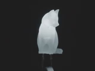 Close-up video of a cat-shaped LED rotating to show all the sides and details. The LED glows cool white light.