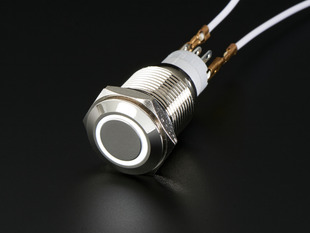 Angled shot of Rugged Metal Pushbutton with White LED Ring - 16mm White Momentary.